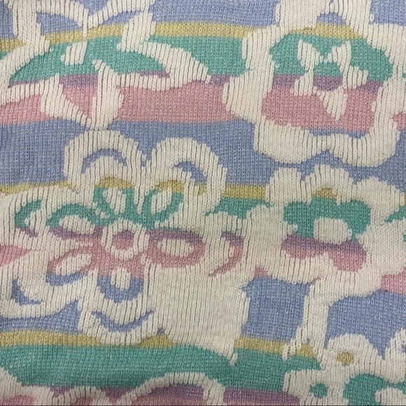 Vintage Pastel Stripe Floral Lurex Sweater Medium - Picture 5 of 6